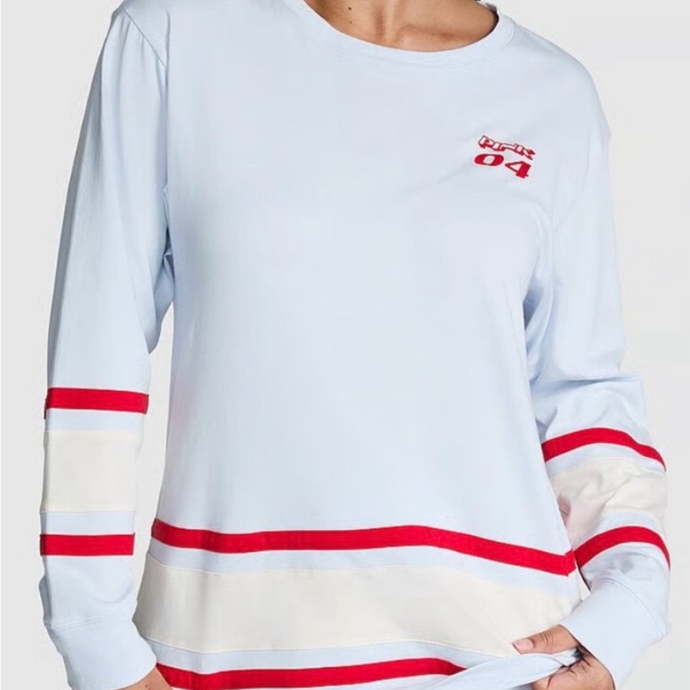 PINK Victoria's Secret Light Blue “Gimme Your Best Shot” Hockey Tee NWT S